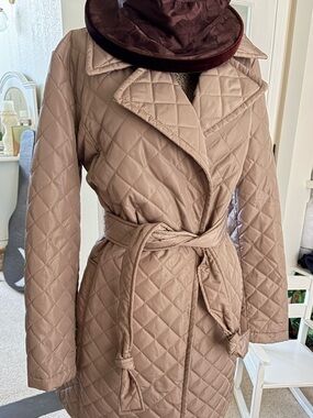 Quilted Trench Belted Women’s Coat - Beige size M